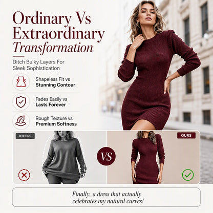 Hot Sale 49% OFF💖Women's Crew Neck Ribbed Knit Bodycon Dress