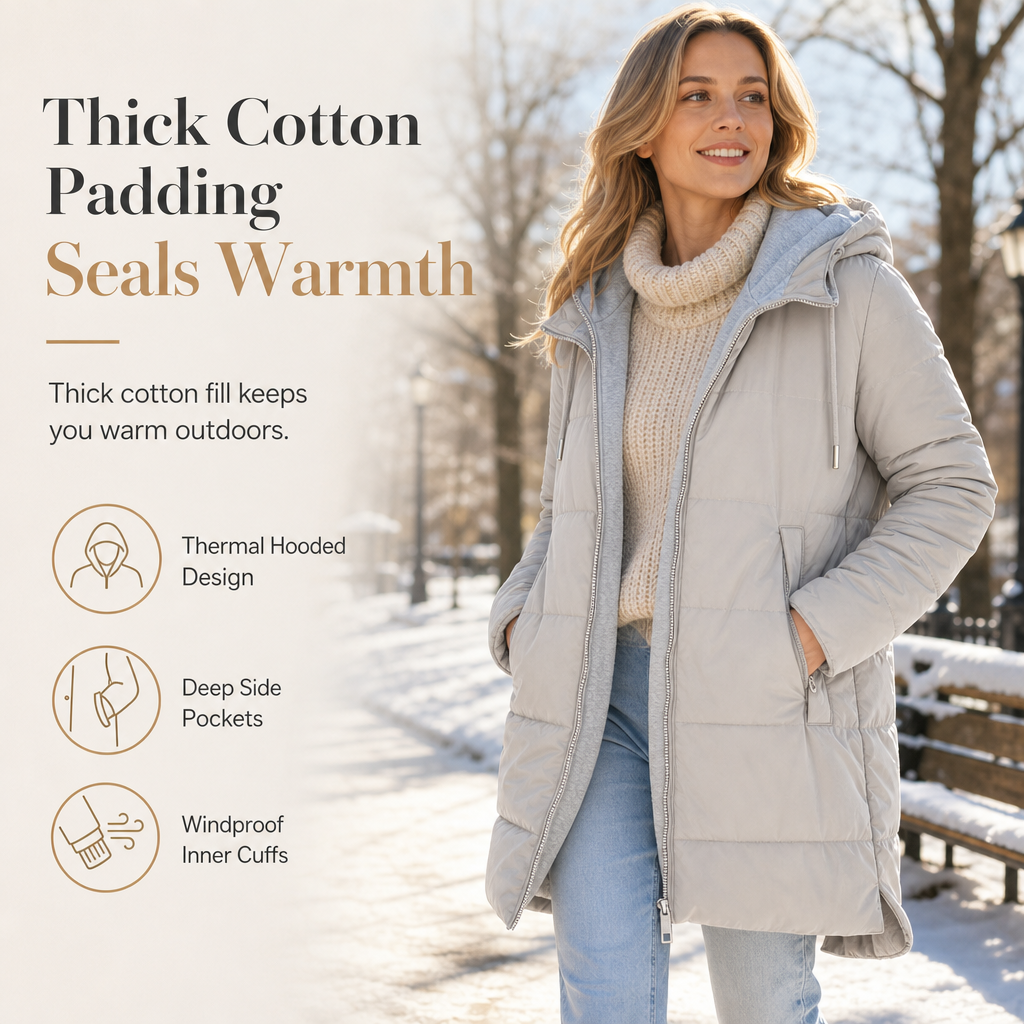 Women's Slim Fit Padded Coat — Long, Hooded, Winter 🧥