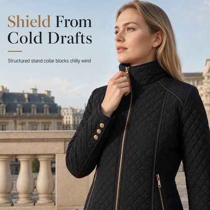 Lightweight Warmth, Beautiful Everyday Style — Women's Quilted Padded Zip-Up Jacket with a Chic Stand Collar, Classic Stitching, and a Flattering Casual Silhouette for Cooler Days