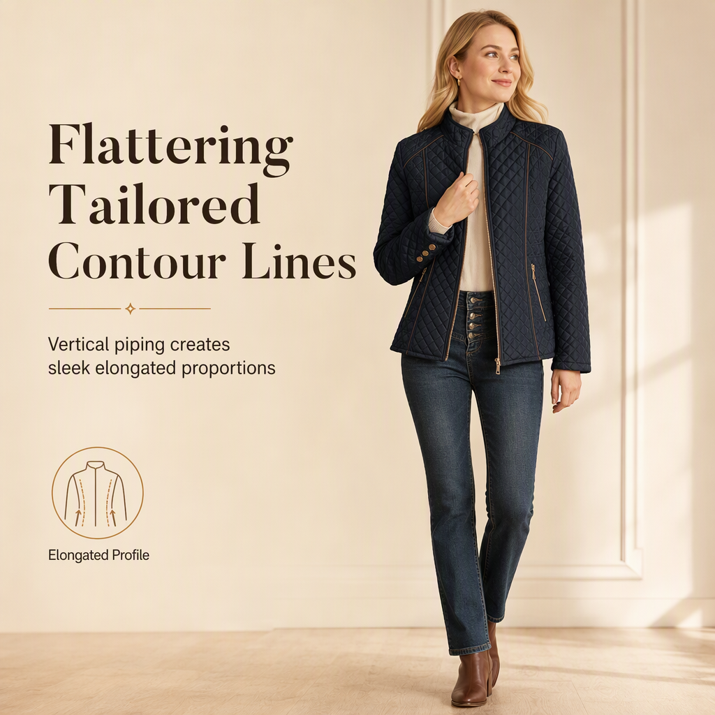 Lightweight Warmth, Beautiful Everyday Style — Women's Quilted Padded Zip-Up Jacket with a Chic Stand Collar, Classic Stitching, and a Flattering Casual Silhouette for Cooler Days