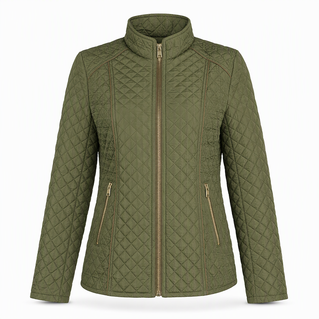 Lightweight Warmth, Beautiful Everyday Style — Women's Quilted Padded Zip-Up Jacket with a Chic Stand Collar, Classic Stitching, and a Flattering Casual Silhouette for Cooler Days