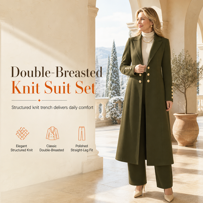 💖✨Women's Elegant Autumn 2 Piece Outfit Set with Retro Long Sleeve Coat and Simple Trousers