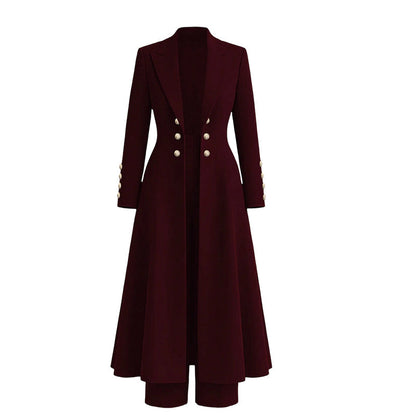 💖✨Women's Elegant Autumn 2 Piece Outfit Set with Retro Long Sleeve Coat and Simple Trousers