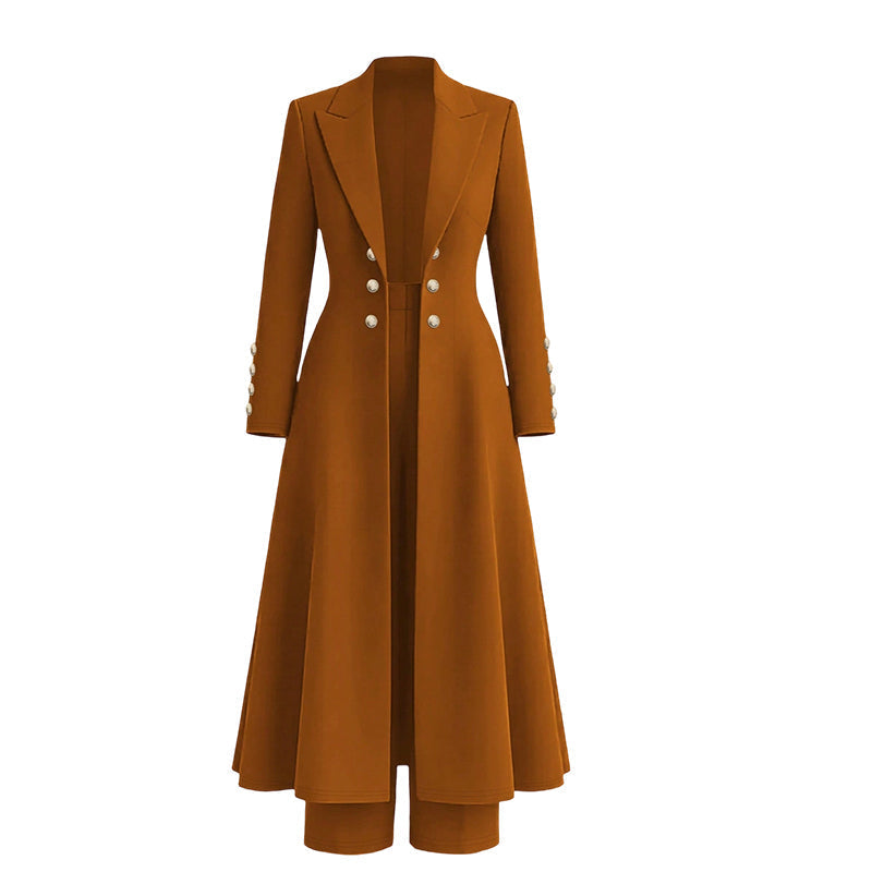 💖✨Women's Elegant Autumn 2 Piece Outfit Set with Retro Long Sleeve Coat and Simple Trousers