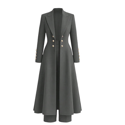 💖✨Women's Elegant Autumn 2 Piece Outfit Set with Retro Long Sleeve Coat and Simple Trousers