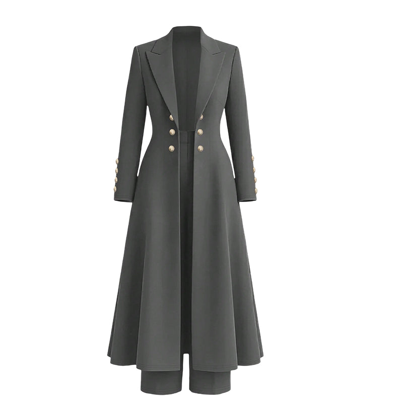 💖✨Women's Elegant Autumn 2 Piece Outfit Set with Retro Long Sleeve Coat and Simple Trousers
