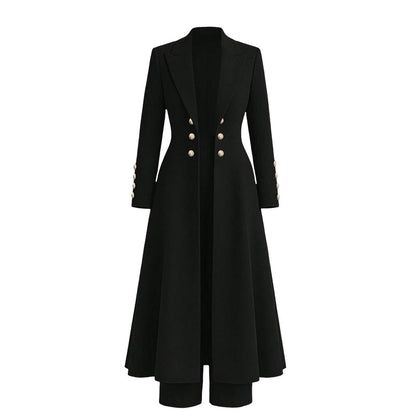💖✨Women's Elegant Autumn 2 Piece Outfit Set with Retro Long Sleeve Coat and Simple Trousers