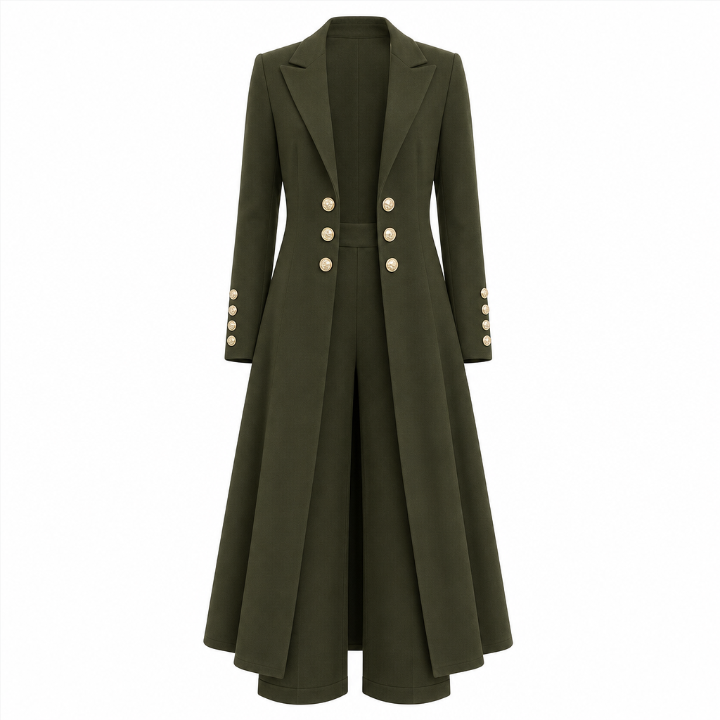 💖✨Women's Elegant Autumn 2 Piece Outfit Set with Retro Long Sleeve Coat and Simple Trousers