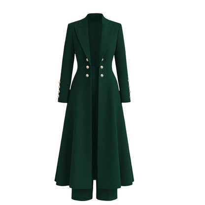 💖✨Women's Elegant Autumn 2 Piece Outfit Set with Retro Long Sleeve Coat and Simple Trousers