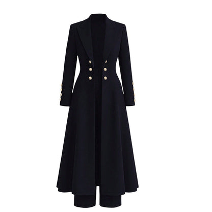 💖✨Women's Elegant Autumn 2 Piece Outfit Set with Retro Long Sleeve Coat and Simple Trousers