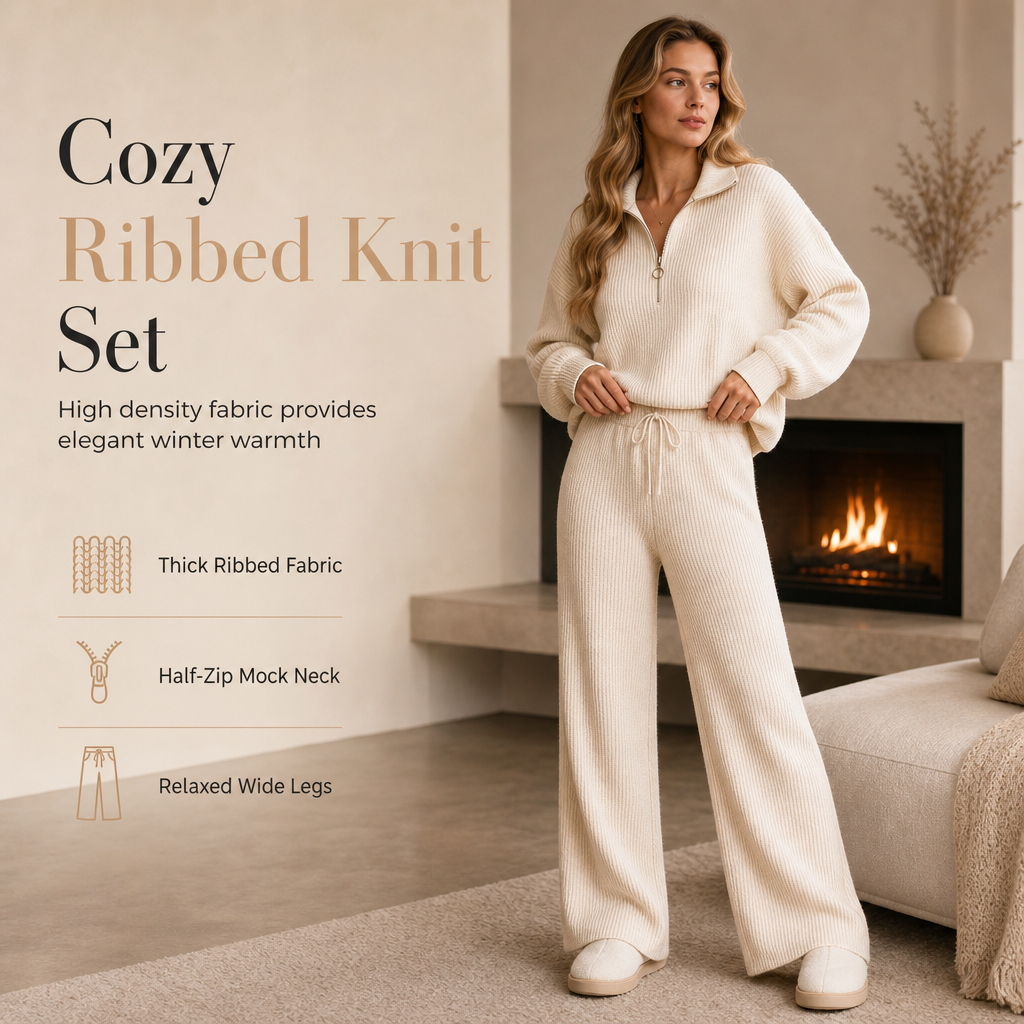 Women's Knitted Pullover & Wide-Leg Pants 2-Piece Set