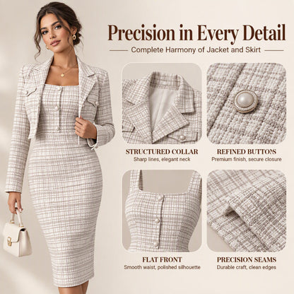 Women's Elegant Cropped Jacket and Slim Fit Dress Set