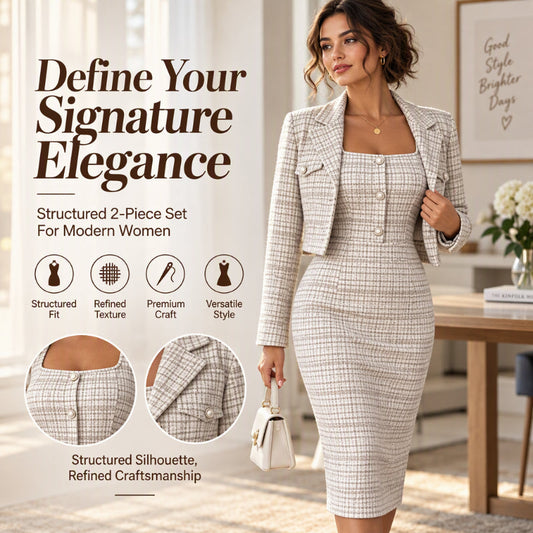 Women's Elegant Cropped Jacket and Slim Fit Dress Set