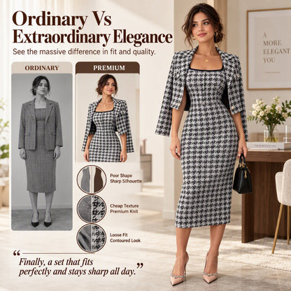 Women's Elegant Cropped Jacket and Slim Fit Dress Set