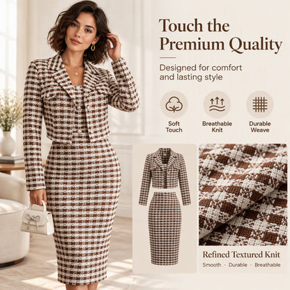 Women's Elegant Cropped Jacket and Slim Fit Dress Set