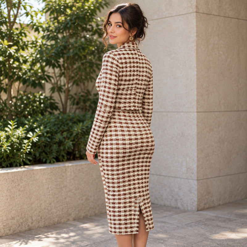 Women's Elegant Cropped Jacket and Slim Fit Dress Set