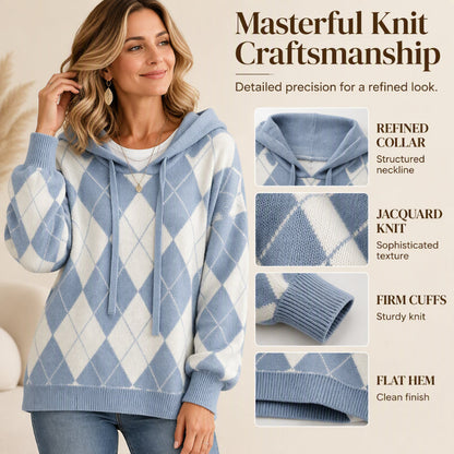 Women's Casual Argyle Hooded Sweater