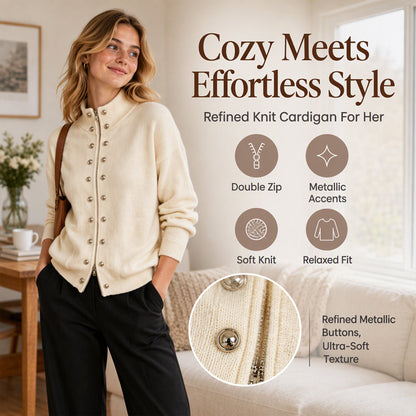 Women's Stand Collar Double-Breasted Knit Cardigan