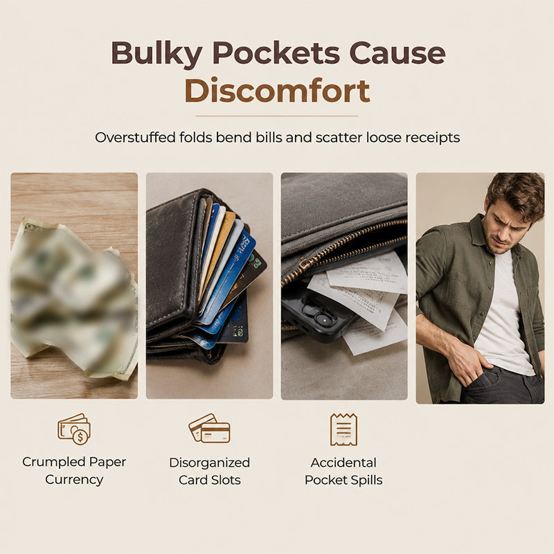 ✨Structured Everyday Clutch Wallet – Rigid Zip, Flat Banknotes, Multi-Compartment, Scratch-Resistant