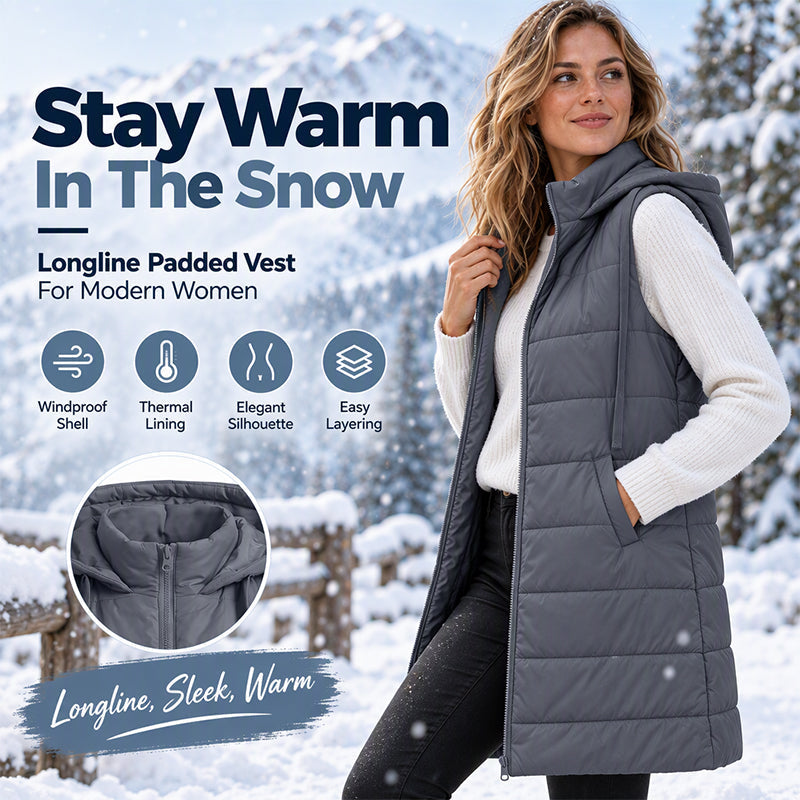 🔥Women's Mid-Length Hooded Padded Vest