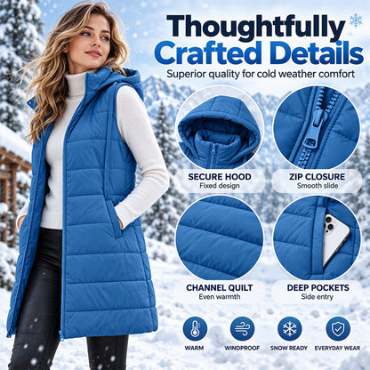 🔥Women's Mid-Length Hooded Padded Vest