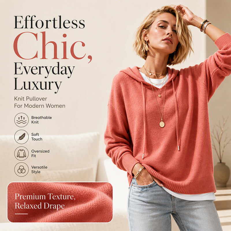 ✨ Women's Soft Knit Hooded Sweater — Relaxed Drape & Drawstring Hood ☁️