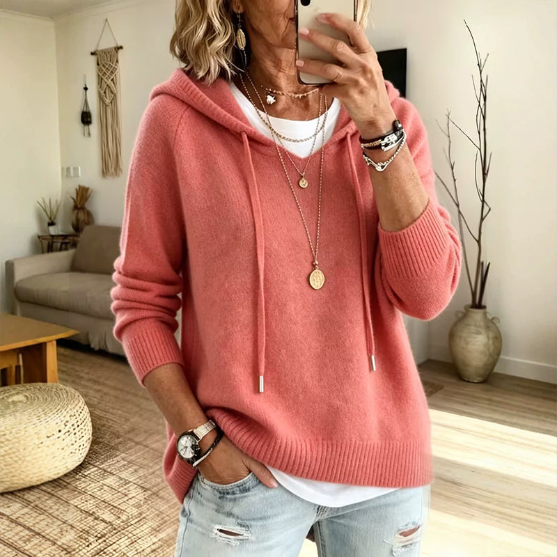 ✨ Women's Soft Knit Hooded Sweater — Relaxed Drape & Drawstring Hood ☁️