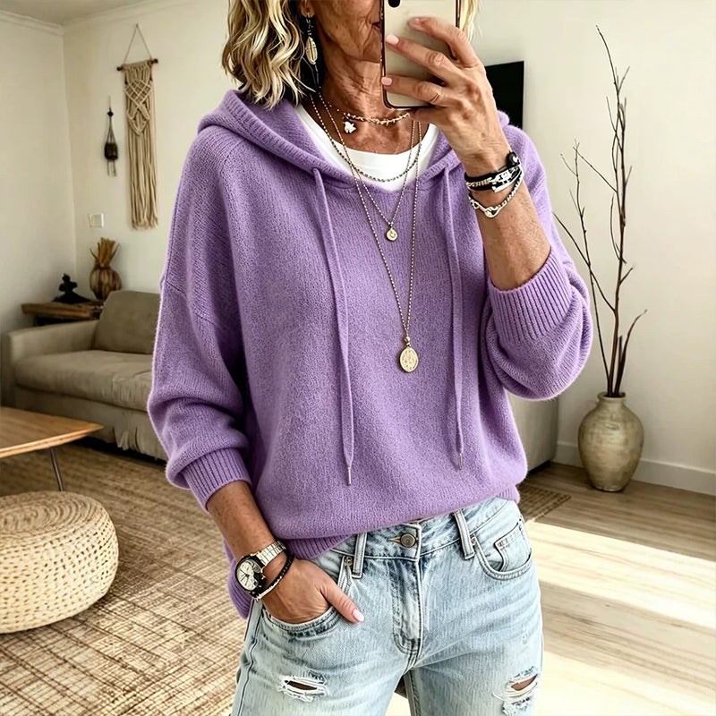 ✨ Women's Soft Knit Hooded Sweater — Relaxed Drape & Drawstring Hood ☁️