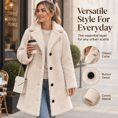 Women's Warm Plush Button-Down Lapel Coat