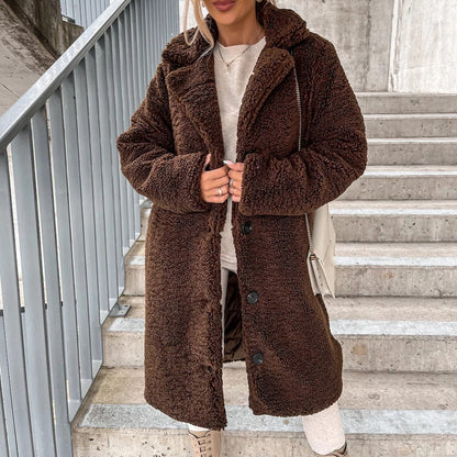 Women's Warm Plush Button-Down Lapel Coat
