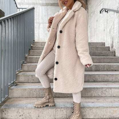 Women's Warm Plush Button-Down Lapel Coat