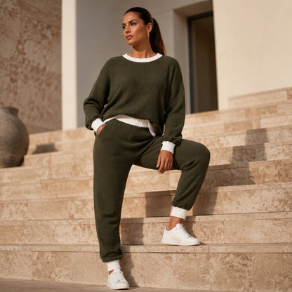 Women's Casual Waffle Knit 2-Piece Set