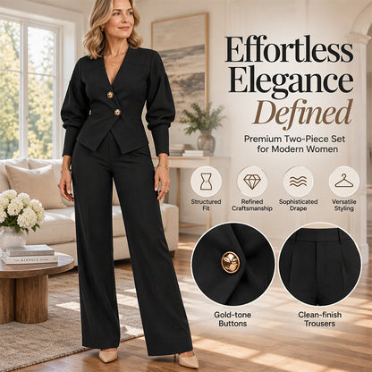 ✨ Women's Structured Fit Blazer Set — V-Neck & Gold-Tone Buttons ✨