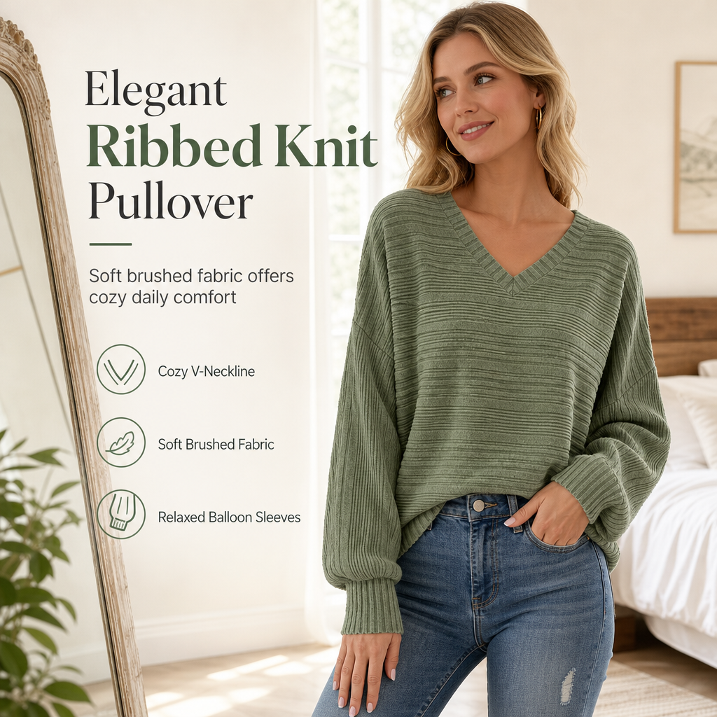 Women's Casual Long Sleeve V-Neck Top