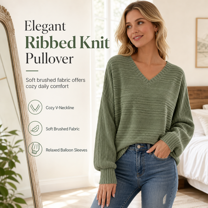 Women's Casual Long Sleeve V-Neck Top