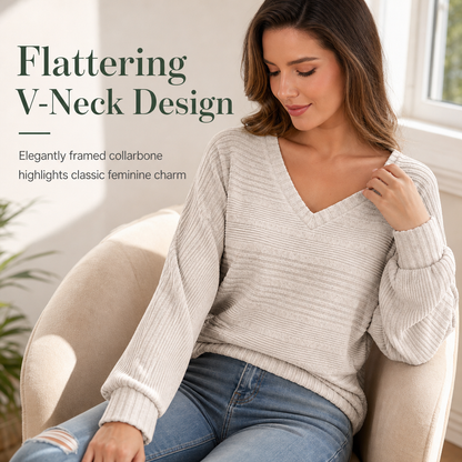 Women's Casual Long Sleeve V-Neck Top