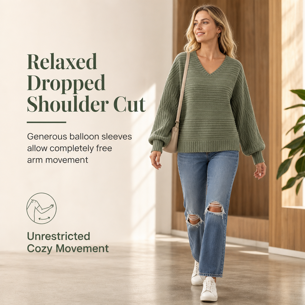 Women's Casual Long Sleeve V-Neck Top