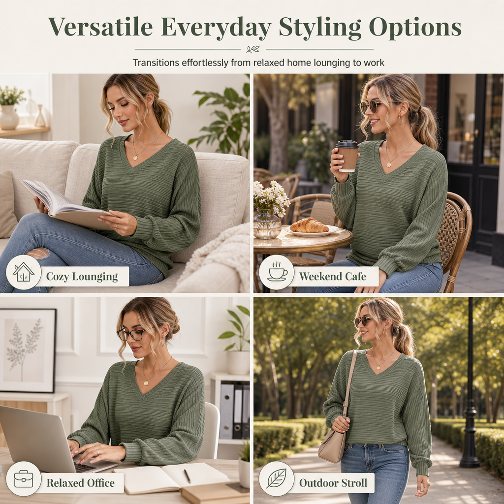 Women's Casual Long Sleeve V-Neck Top
