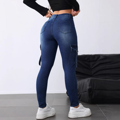 Women's High-Waist Stretch Cargo Jeans