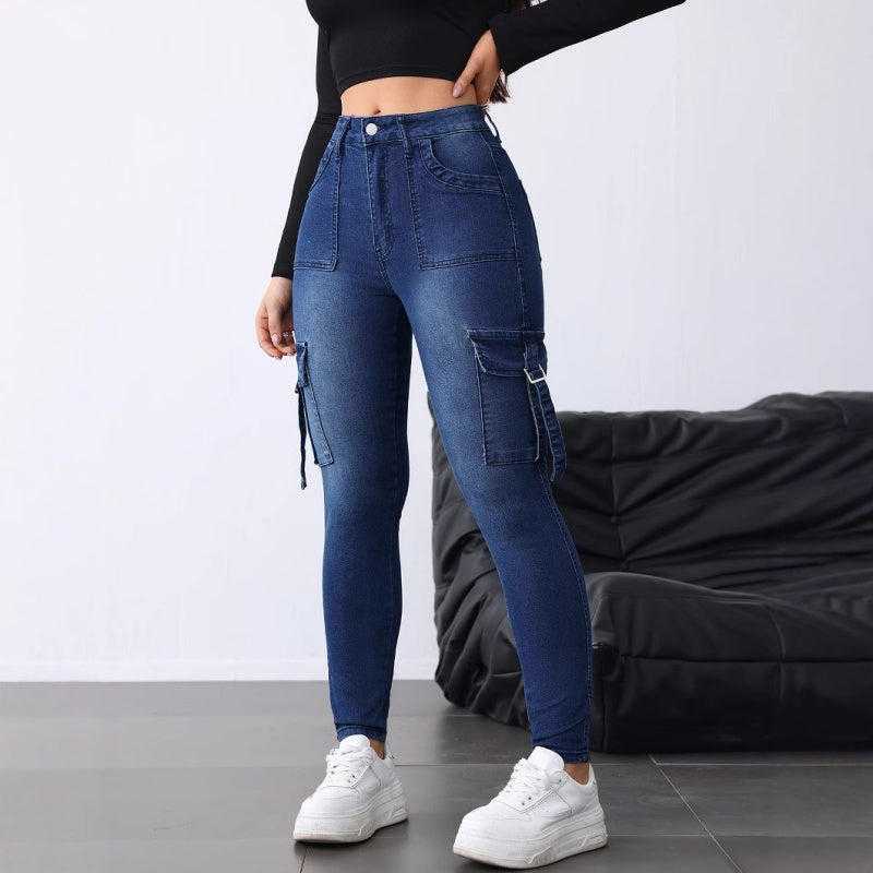 Women's High-Waist Stretch Cargo Jeans