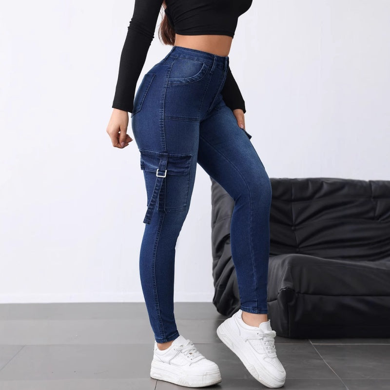 Women's High-Waist Stretch Cargo Jeans
