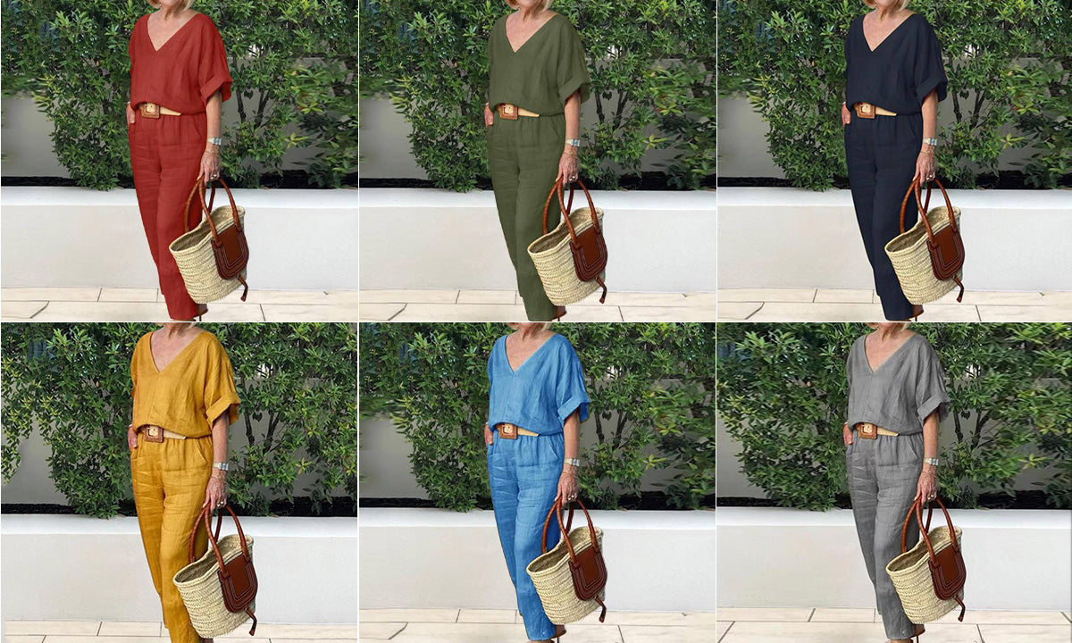 Loose V-neck Top and Pocket Pants