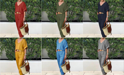 Loose V-neck Top and Pocket Pants