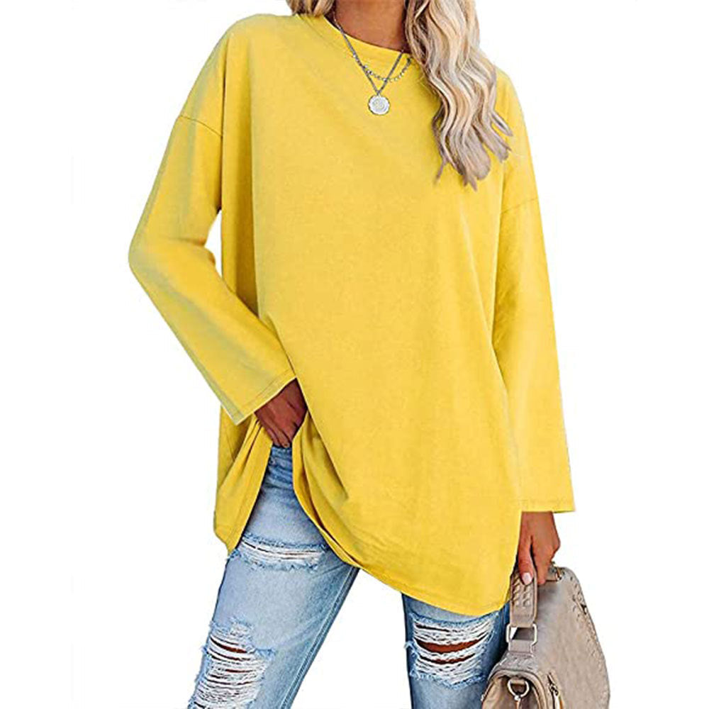 2023 new colours women's round-neck loose-fitting drop-shoulder sleeves tops