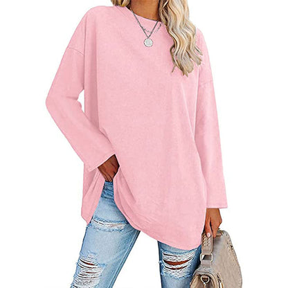 2023 new colours women's round-neck loose-fitting drop-shoulder sleeves tops