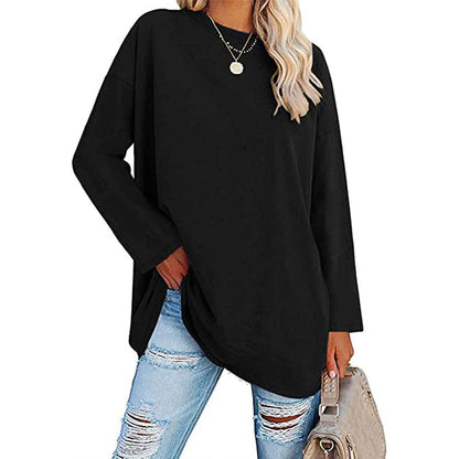 2023 new colours women's round-neck loose-fitting drop-shoulder sleeves tops