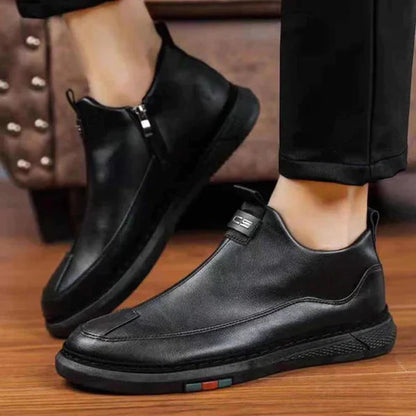 BLACK ZIP CASUAL LEATHER SHOES FOR MEN