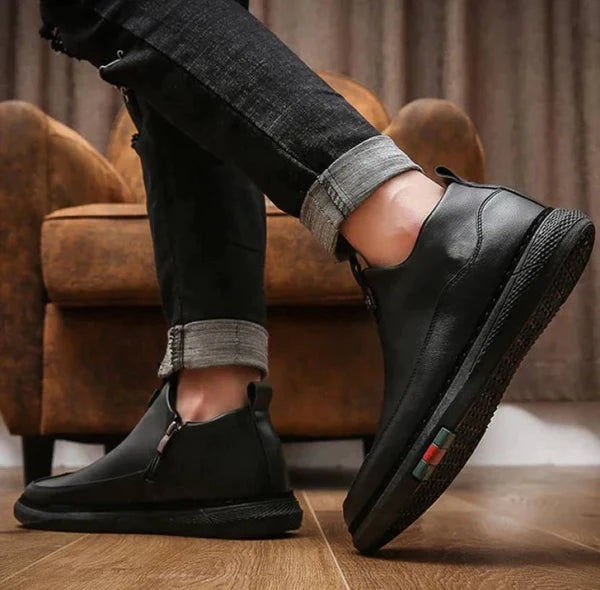 BLACK ZIP CASUAL LEATHER SHOES FOR MEN