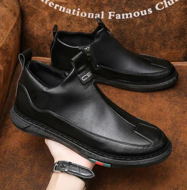 BLACK ZIP CASUAL LEATHER SHOES FOR MEN