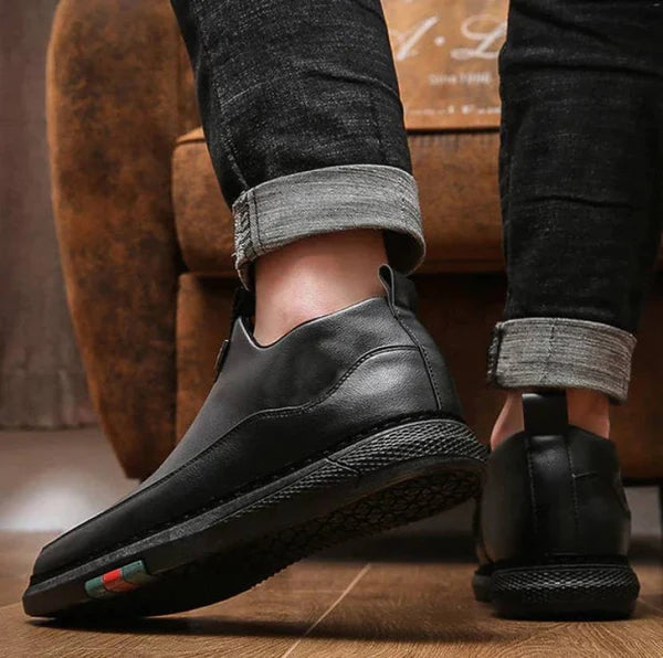 BLACK ZIP CASUAL LEATHER SHOES FOR MEN